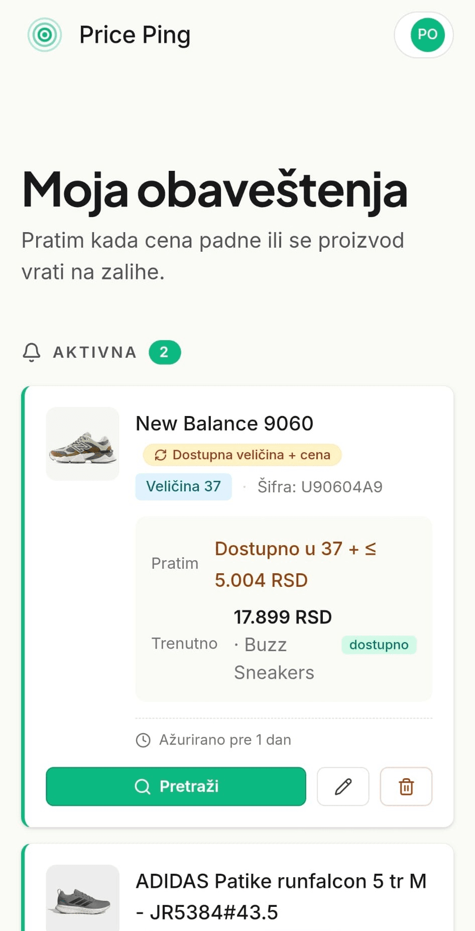 Stranica Moja obaveštenja